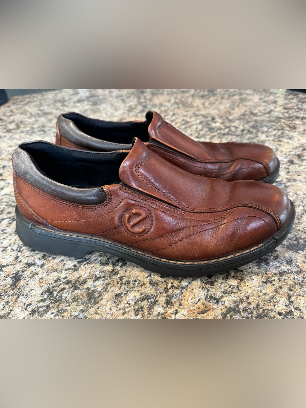 ECCO Leather Loafers Helsinki Comfort Slip On Brown Shoes Mens 43 Light Shock